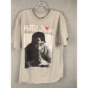 Fashion Nova Poetic Justice Tupac Shakur T Shirt Men's Size L‎ Gray 90's Retro